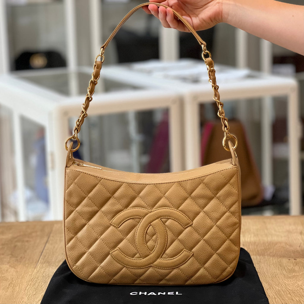 CHANEL Brown Caviar Leather Hobo Tote