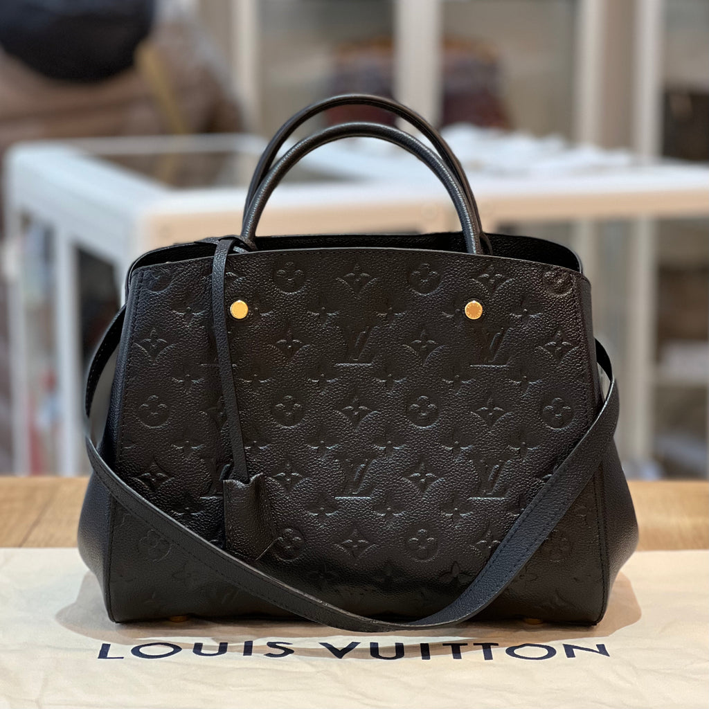 Louis+Vuitton+Montaigne+Shoulder+Bag+MM+Black+Leather for sale