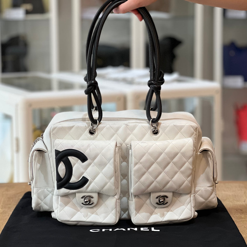 CHANEL Calfskin Quilted Small Cambon Multipocket Reporter Beige