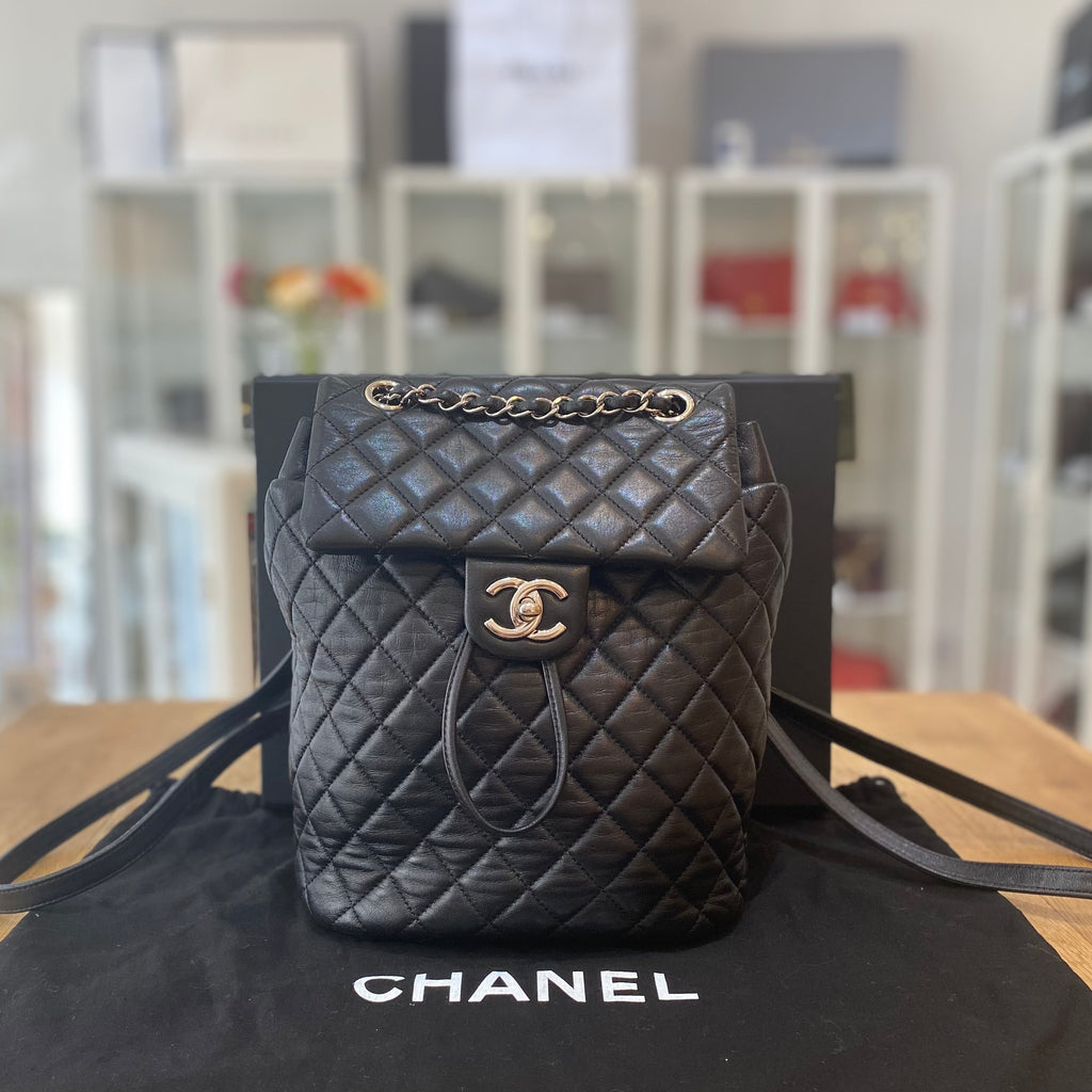 Chanel Mini Urban Spirit Backpack Black Caviar Gold Hardware – Madison  Avenue Couture