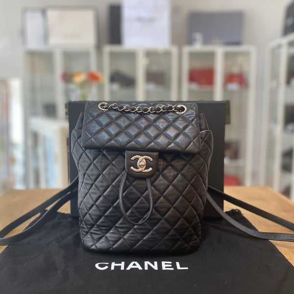 CHANEL Aged Calfskin Quilted Small Gabrielle Backpack Beige Black |  FASHIONPHILE