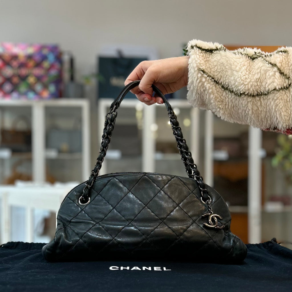 Chanel Black Quilted Patent Leather Just Mademoiselle Large Bowling Bag -  Yoogi's Closet