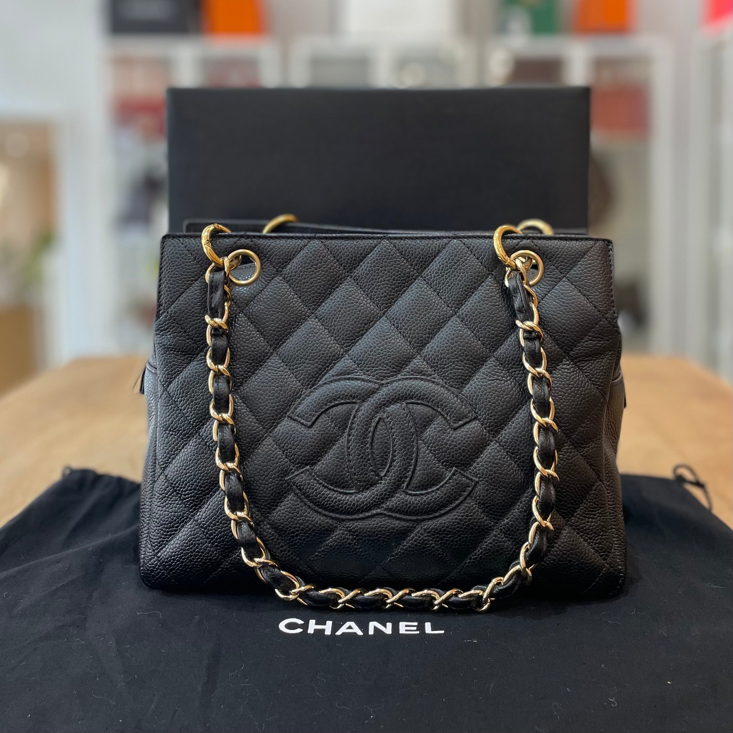 CHANEL Petite Black Caviar Shopping Tote Timeless Handbag