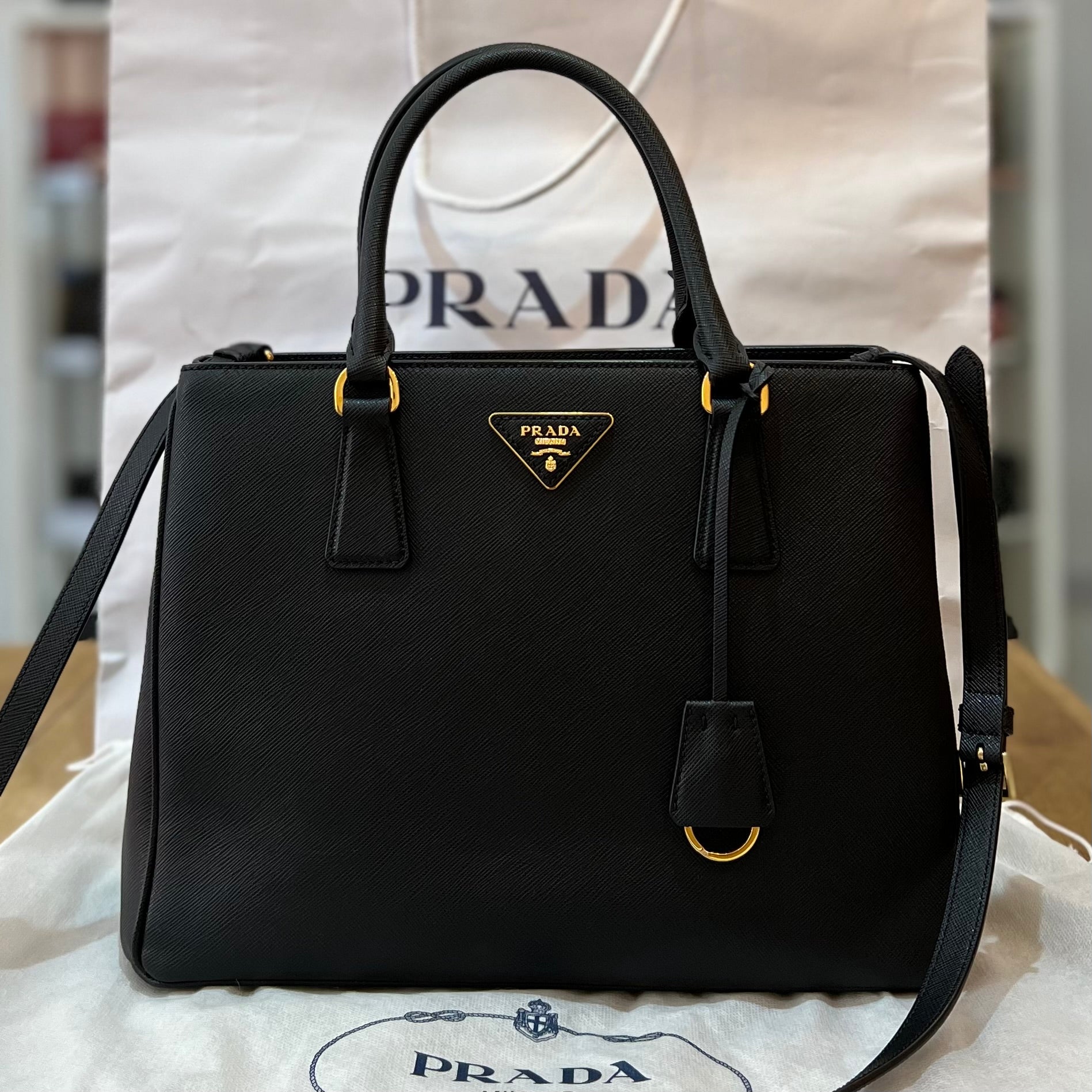 Prada Gray Galleria Saffiano Tote Bag with Silver Hardware