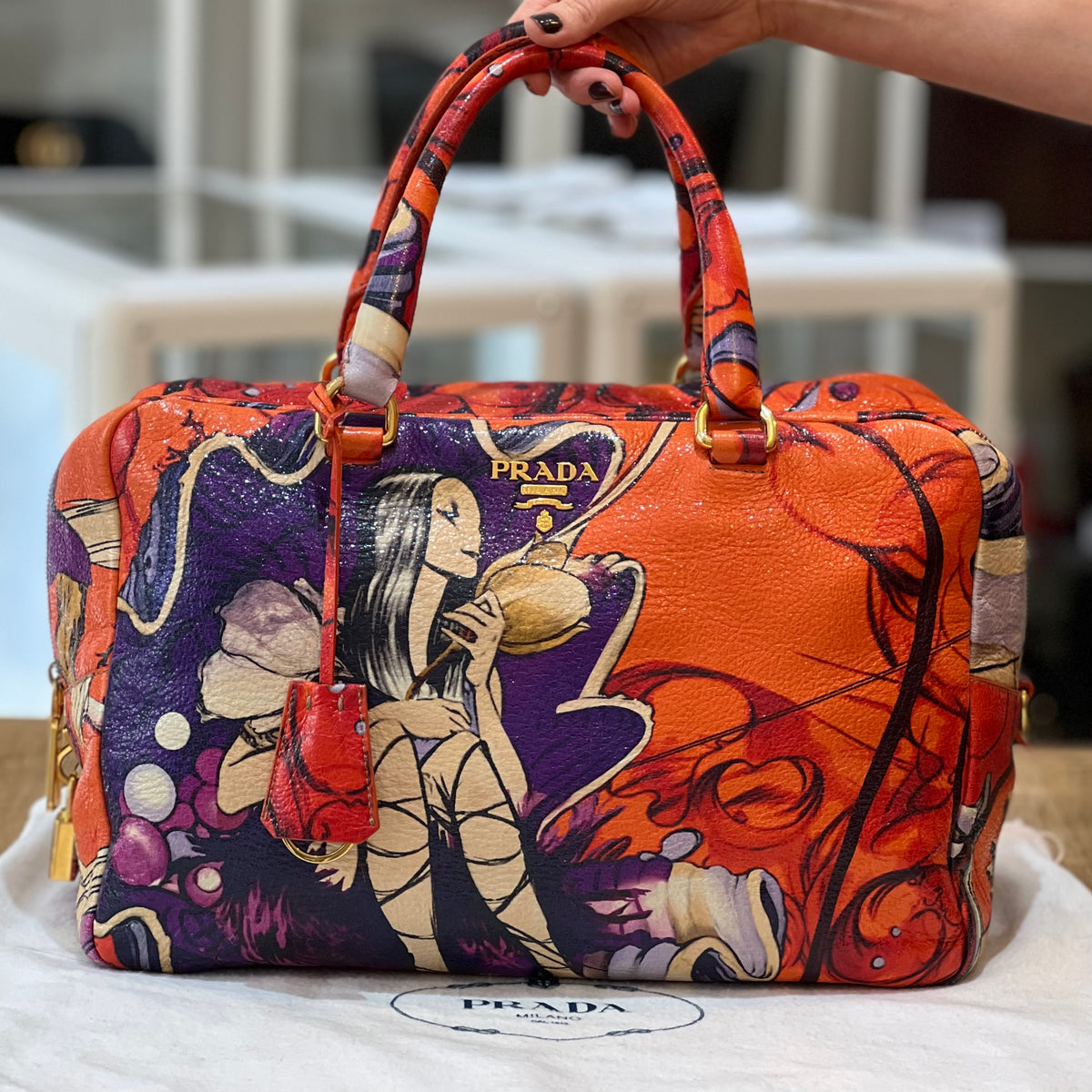 PRADA プラダ James Jeanコラボ フェアリー柄 ボストン バッグ 【公式 