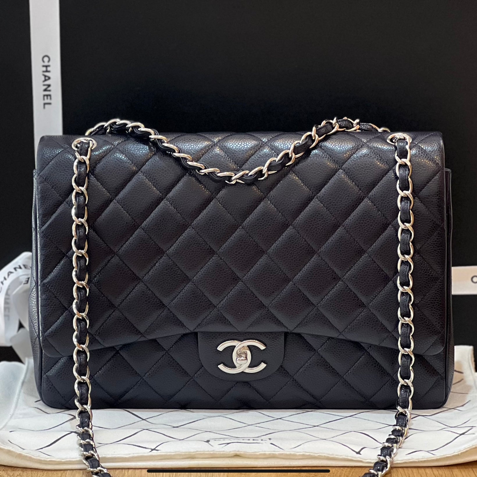 Chanel Boy Twin Zipped Pochette Clutch with Chain in Pewter Grey Caviar  Leather - SOLD