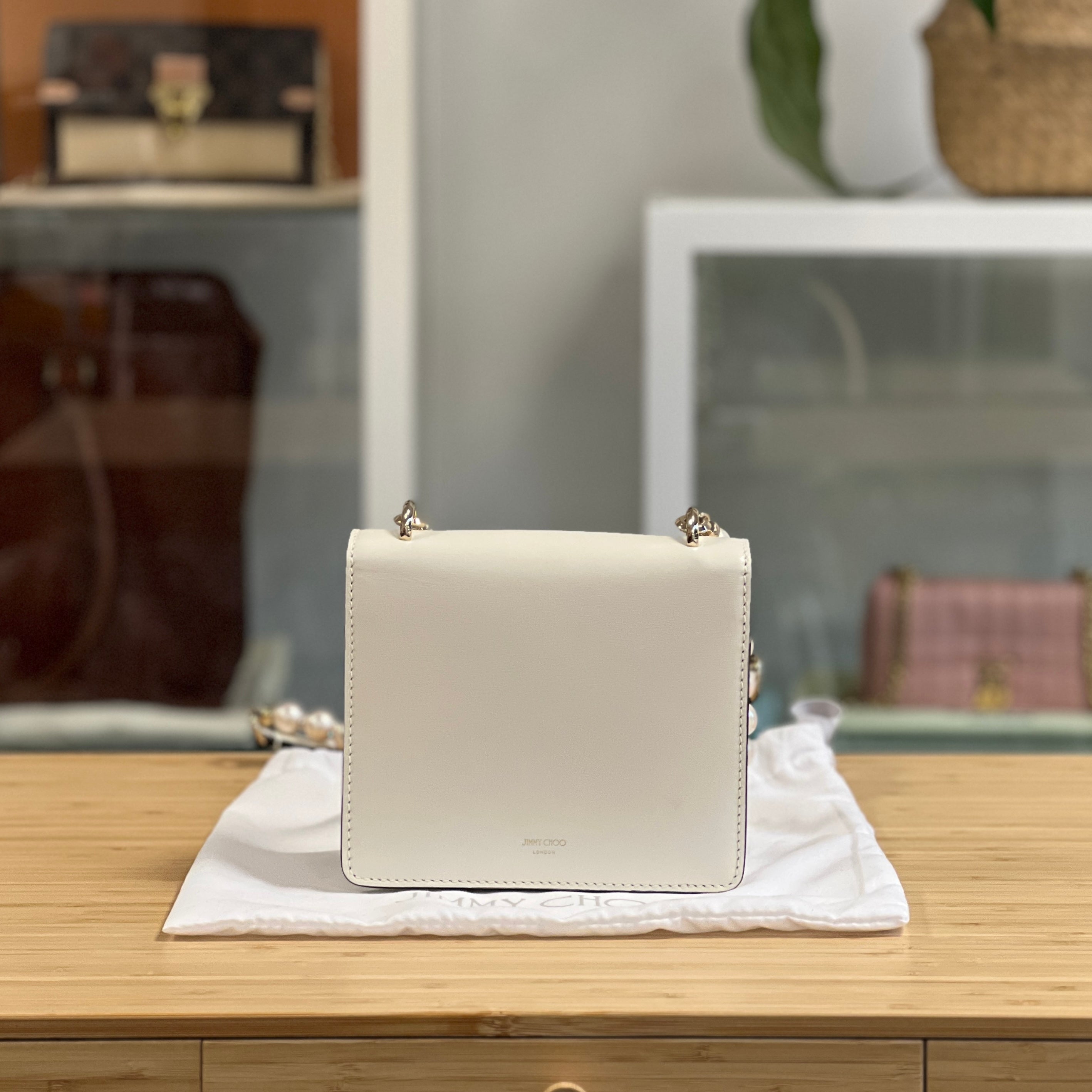 ★JIMMY CHOO★ AVENUE Quad NBA【多色】 Ballet Pink Box Leather Shoulder Bag with Pearl Strap
