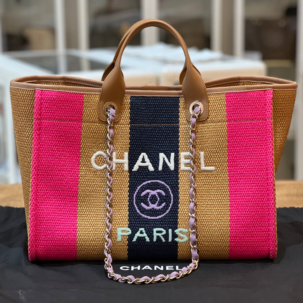 Chanel Multicolor Striped Straw Raffia Large Deauville Shopping