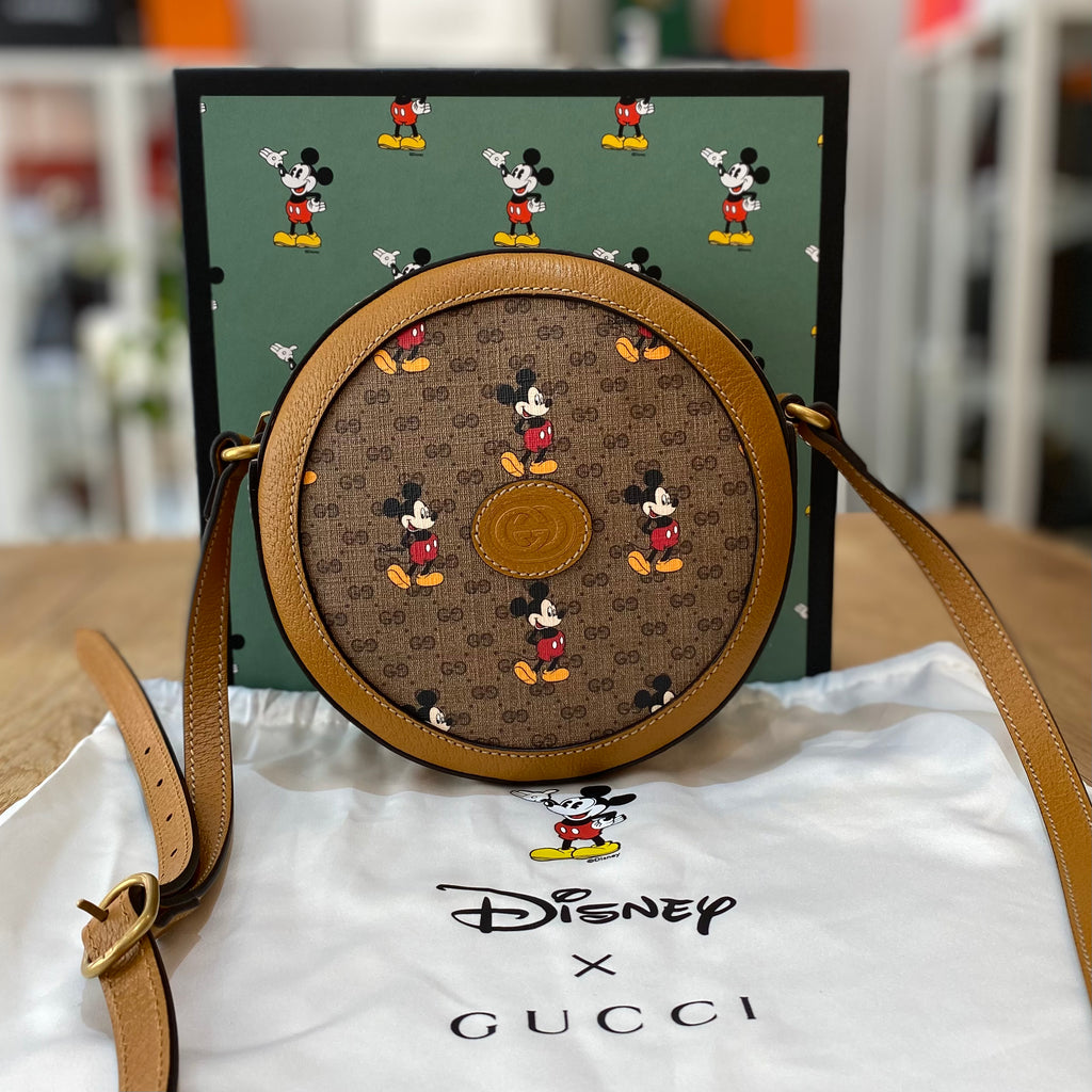 Brown Gucci x Disney Micro GG Mickey Mouse Round Crossbody