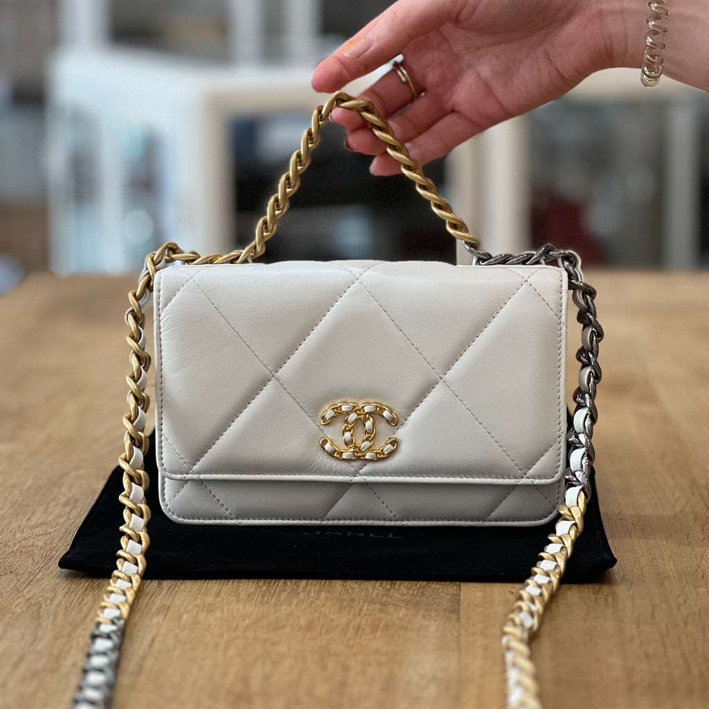 Chanel 19 Quilted Wallet on Chain WOC Iridescent White Mixed Hardware –  Coco Approved Studio