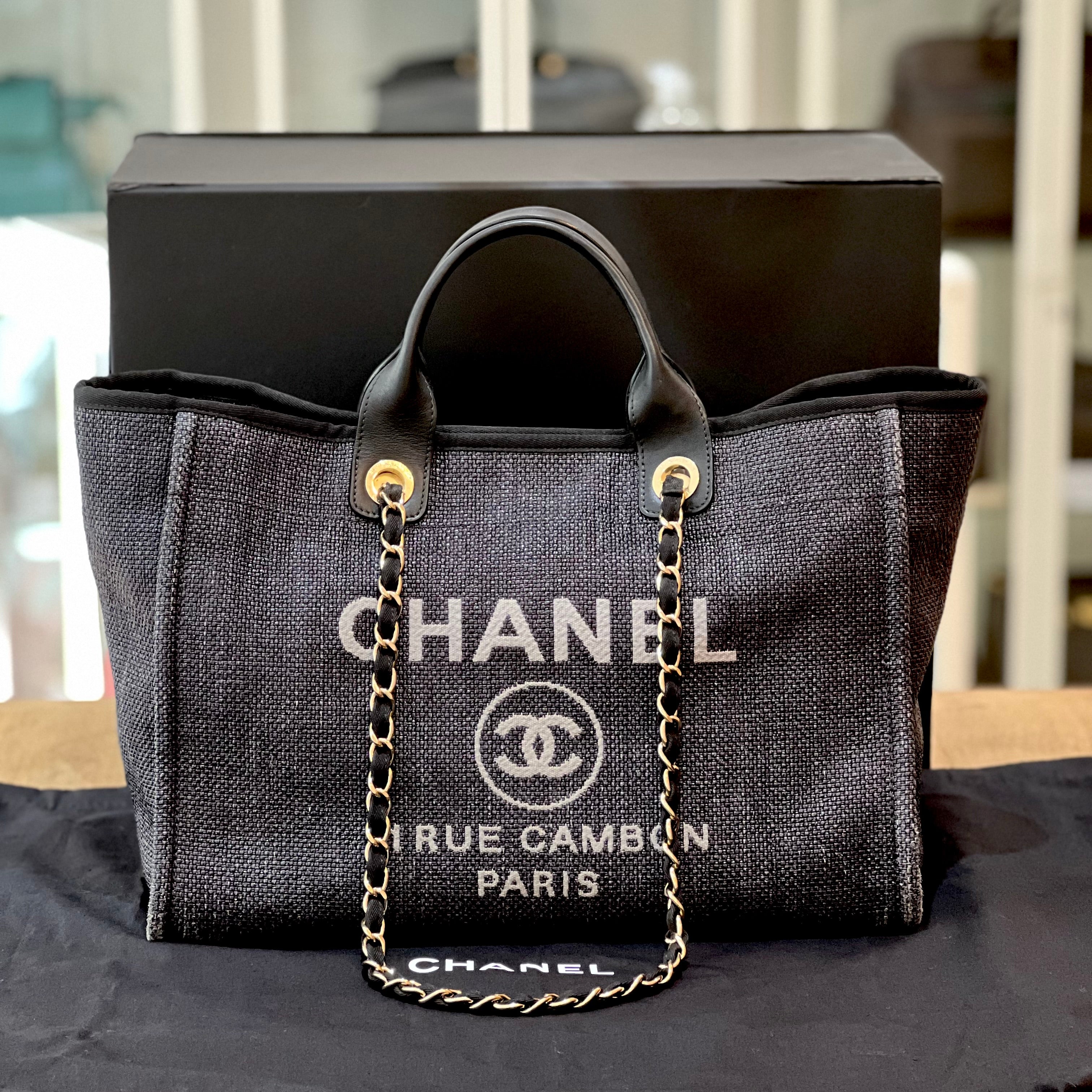 CHANEL Straw Lurex Small Deauville Tote Charcoal 568348